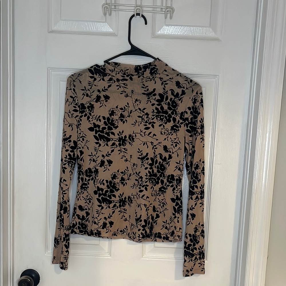 SHEIN Black Floral on Tan Blouse